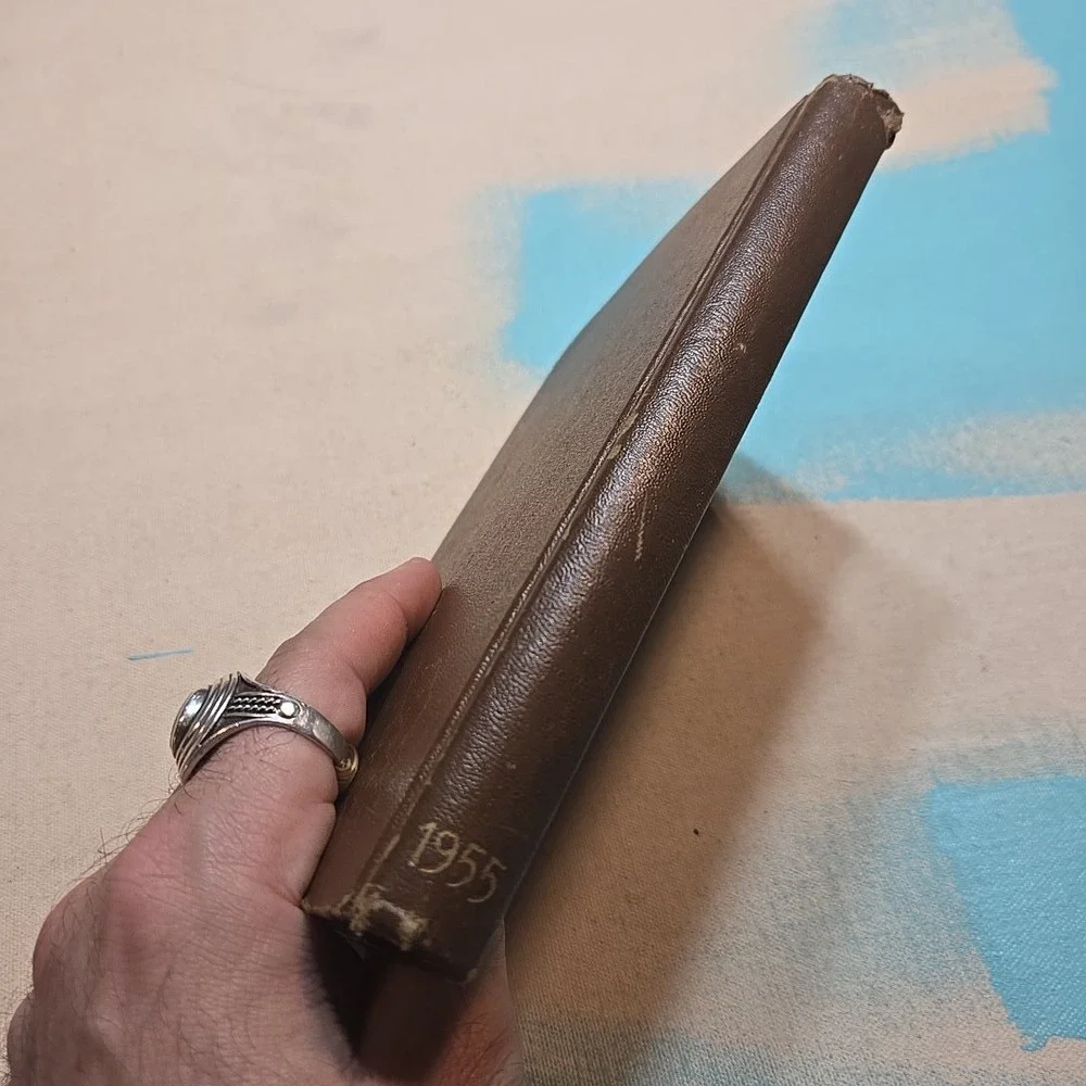 VTG 1955 Daily Desk Diary Book Brown Hardcover Appointments Memoranda 5.5x8